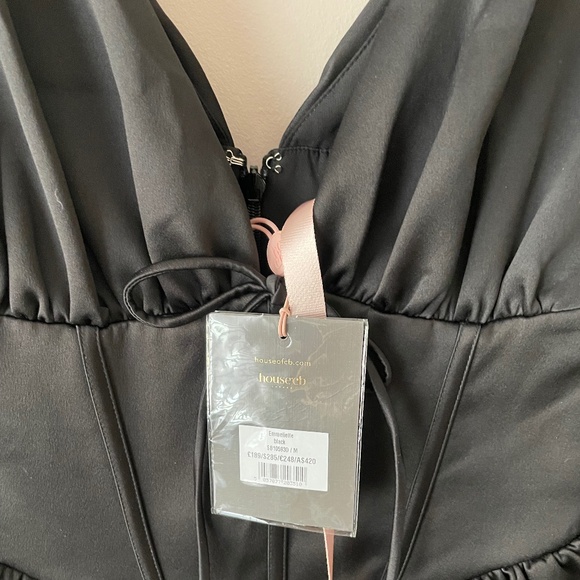 House of CB Emmeliette Corset Satin Minidress Little Black Dress Size M NWT - Picture 3 of 8